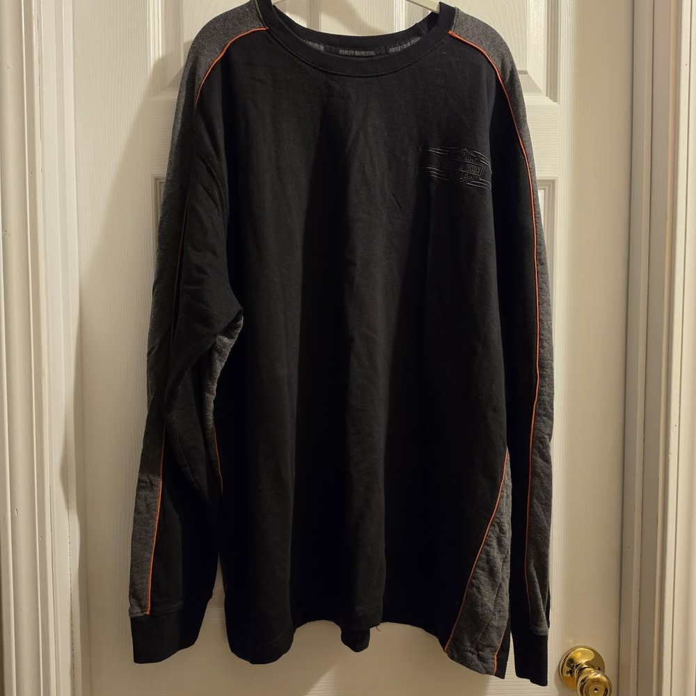 Harley Davidson Long Sleeve T-Shirt Size 3XL Black Orange Grey Embroidered